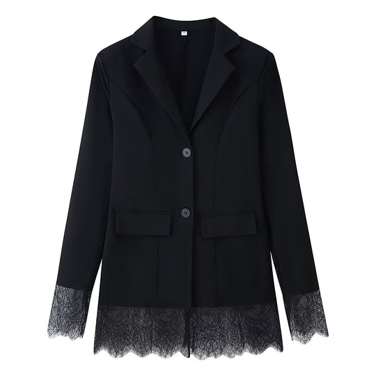 Damen Langblazer mit Spitzenbesatz an Saum und Manschetten, taillierter Schnitt Nord Taschen