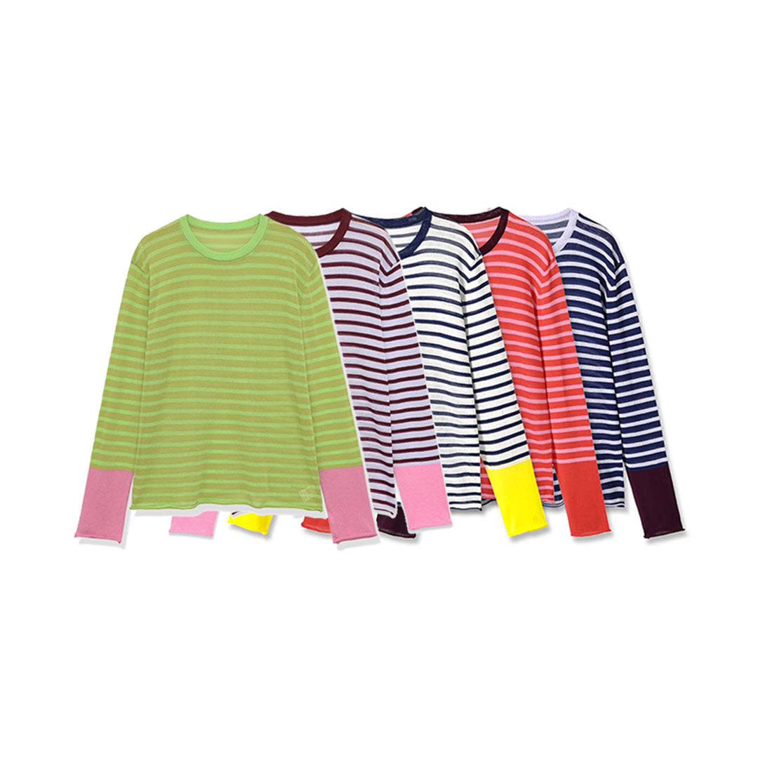 Damen Feinstrick-Longsleeve mit maritimen Querstreifen und kontrastierten Ärmeln Nord Taschen
