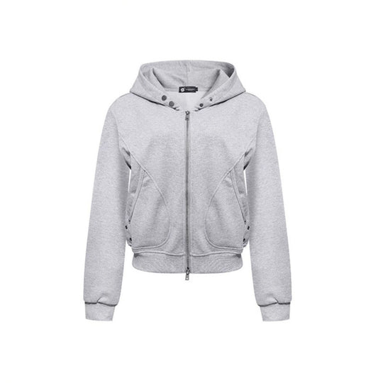 Damen Kurze taillierte Kapuzen-Sweatjacke mit Zwei-Wege-Reißverschluss und Eingrifftaschen Nord Taschen