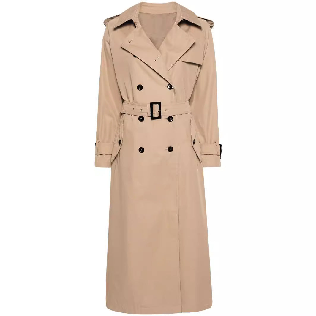 Damen Trenchcoat im Maxilänge mit doppelreihiger Knopfleiste und Taillengürtel Nord Taschen