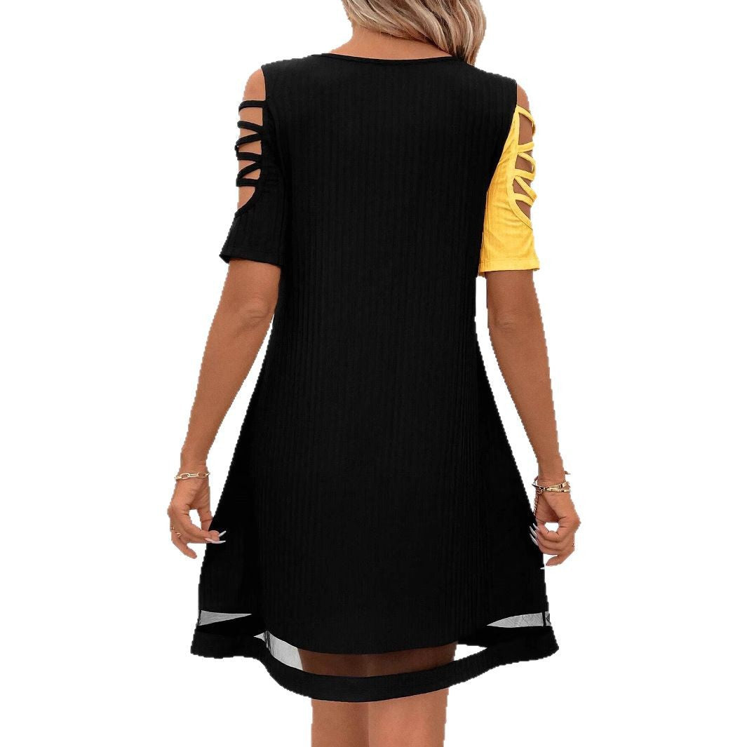 Damen modisches Freizeitkleid mit Cut-Out Ärmeln und asymmetrischem Design
