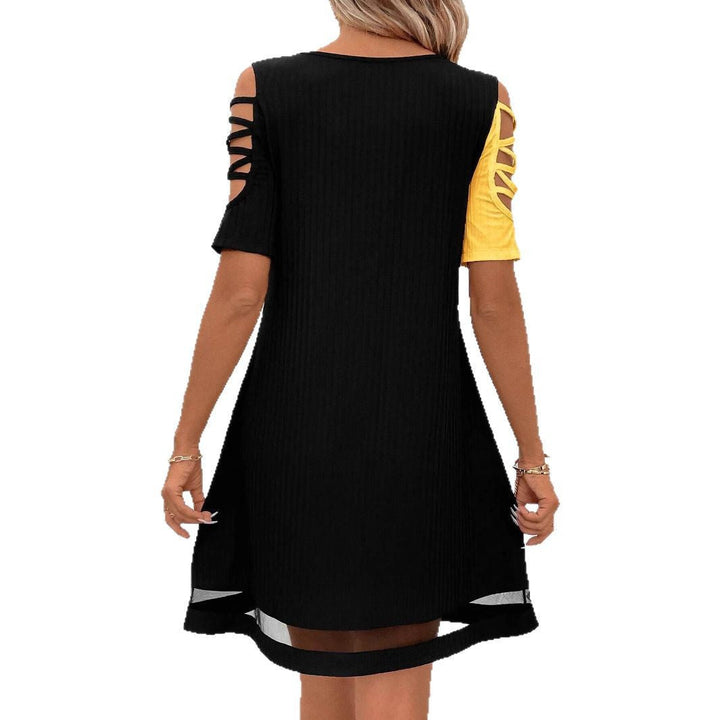 Damen modisches Freizeitkleid mit Cut-Out Ärmeln und asymmetrischem Design