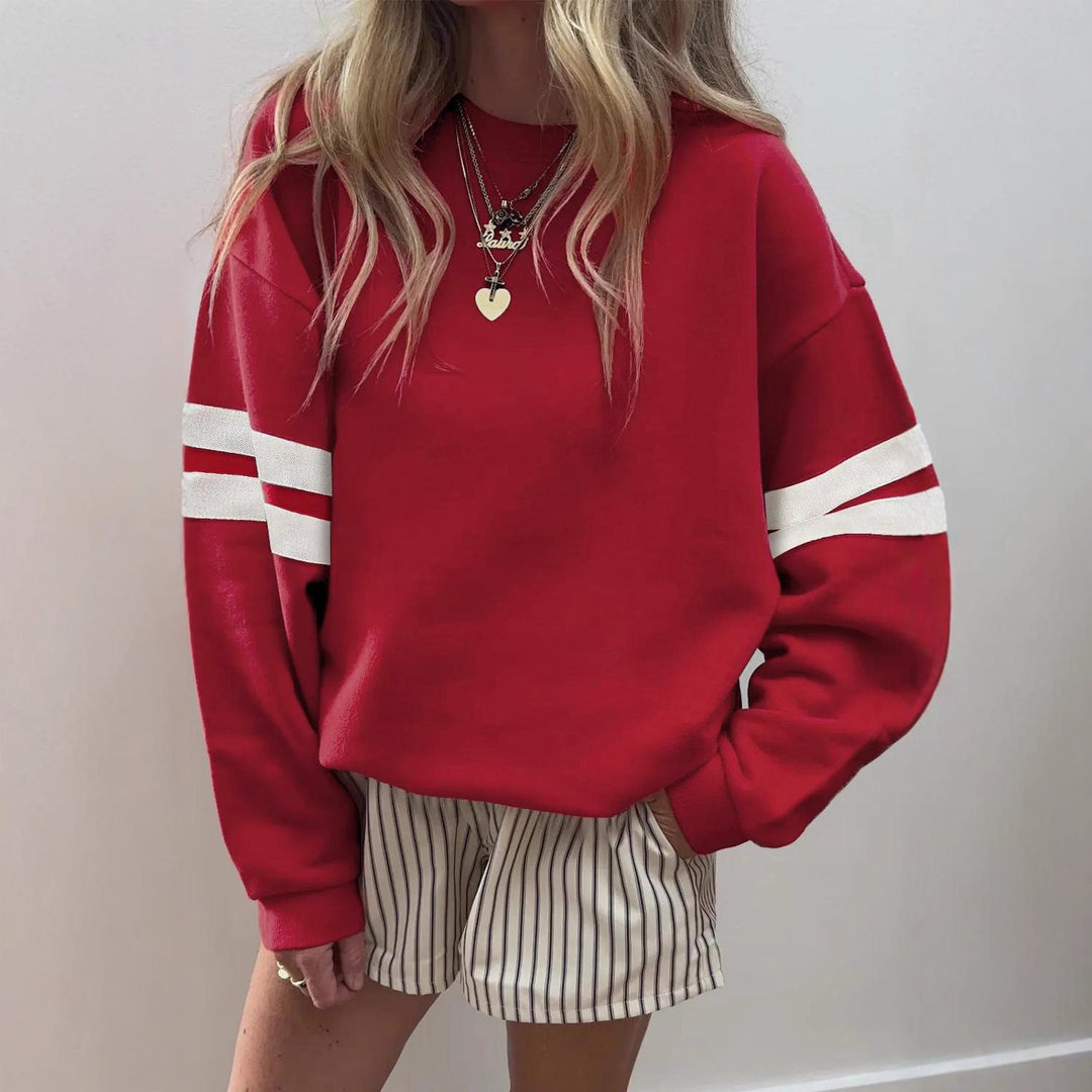 Damen Weit geschnittenes Sweatshirt mit Kontraststreifen an den Ärmeln Nord Taschen