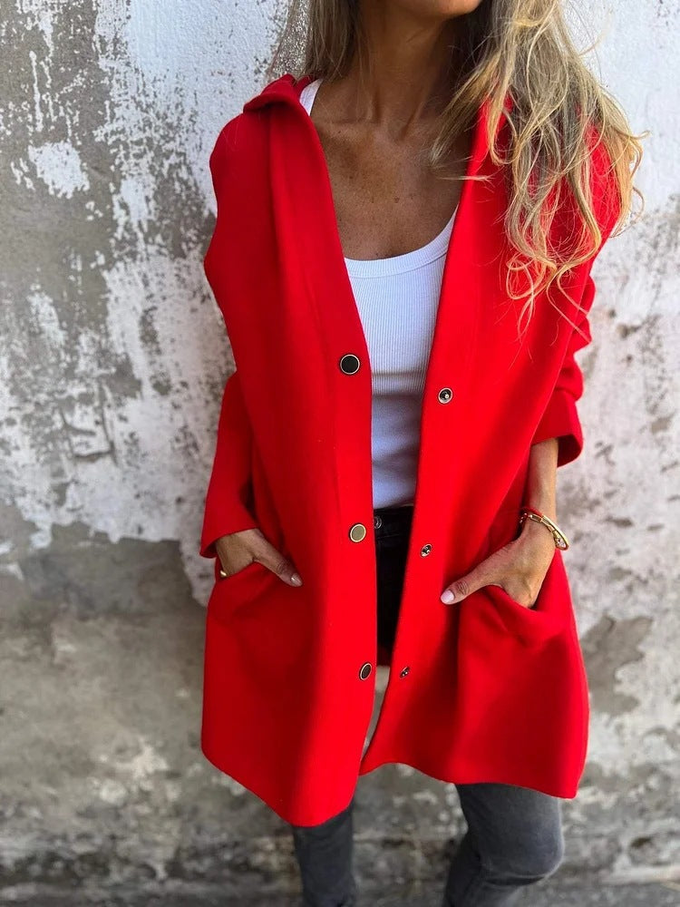 Damen Kapuzen‑Mantel mit Druckknöpfen und Oversize‑Silhouette Nord Taschen