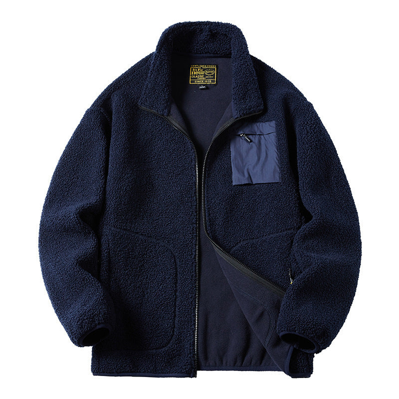 Herren Sherpa‑Fleecejacke im Utility‑Style mit Reißverschluss‑Brusttasche und Stehkragen Nord Taschen