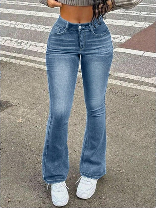 Damen hochtaillierte Bootcut-Jeans mit sculptendem Hüftbund Nord Taschen