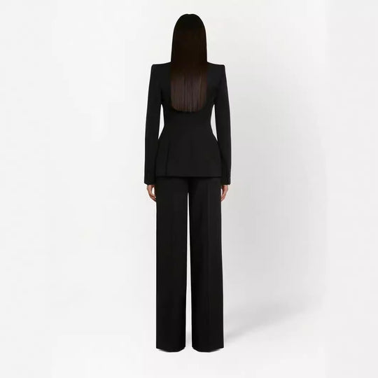 Damen Elegantes Smokingset im Tailoring mit tailliertem Einreihblazer und weiter Palazzohose Nord Taschen