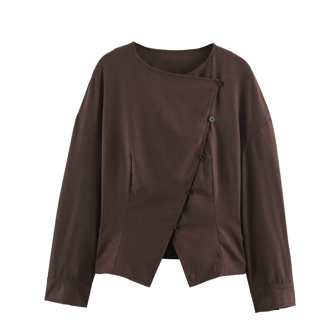 Damen Asymmetrische Wickeljacke mit dekorativer Knopfleiste und überschnittenen Schultern Nord Taschen
