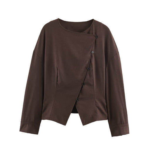 Damen Asymmetrische Wickeljacke mit dekorativer Knopfleiste und überschnittenen Schultern Nord Taschen