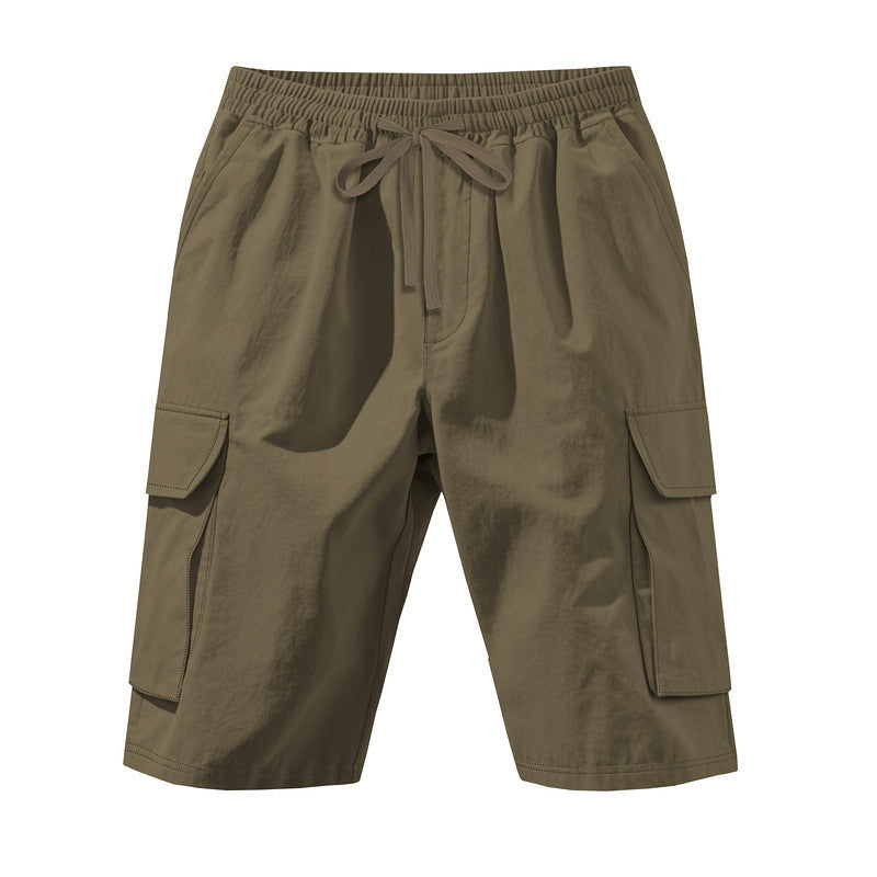 Herren nan knielange Utility-Shorts aus leichtem Baumwollmix mit elastischem Tunnelzugbund und aufgesetzten Klappentaschen
