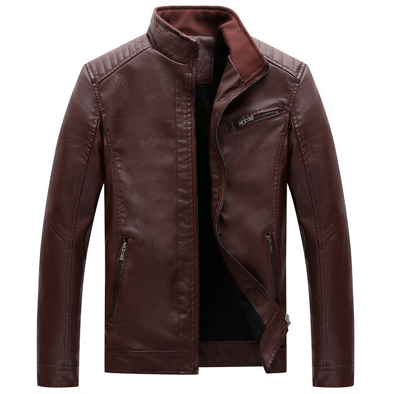 Herren Slim-Fit Lederoptik-Motojacke mit Stehkragen und Reißverschlusstaschen Nord Taschen