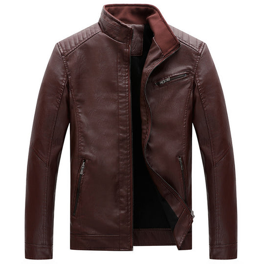 Herren Slim-Fit Lederoptik-Motojacke mit Stehkragen und Reißverschlusstaschen Nord Taschen