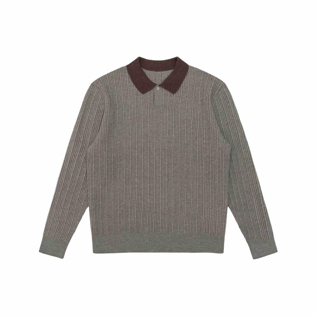 Herren Feinstrukturierter Rippstrick-Polo-Pullover mit Kontrastkragen Nord Taschen