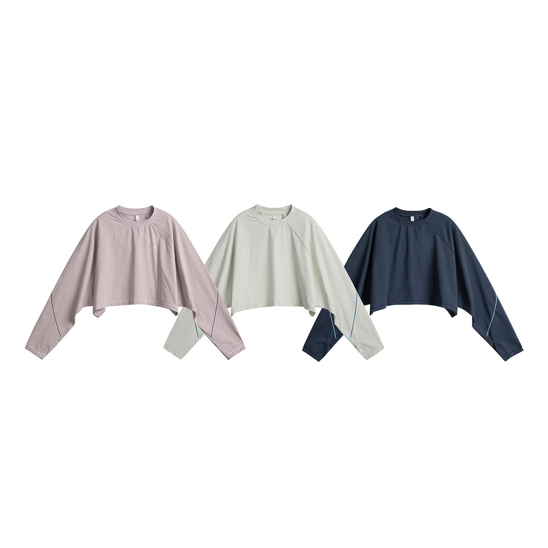 Damen Kurz geschnittenes Oversize Cropped-Sweatshirt mit Fledermausärmeln Nord Taschen