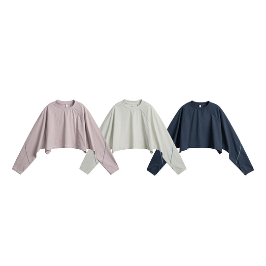 Damen Kurz geschnittenes Oversize Cropped-Sweatshirt mit Fledermausärmeln Nord Taschen