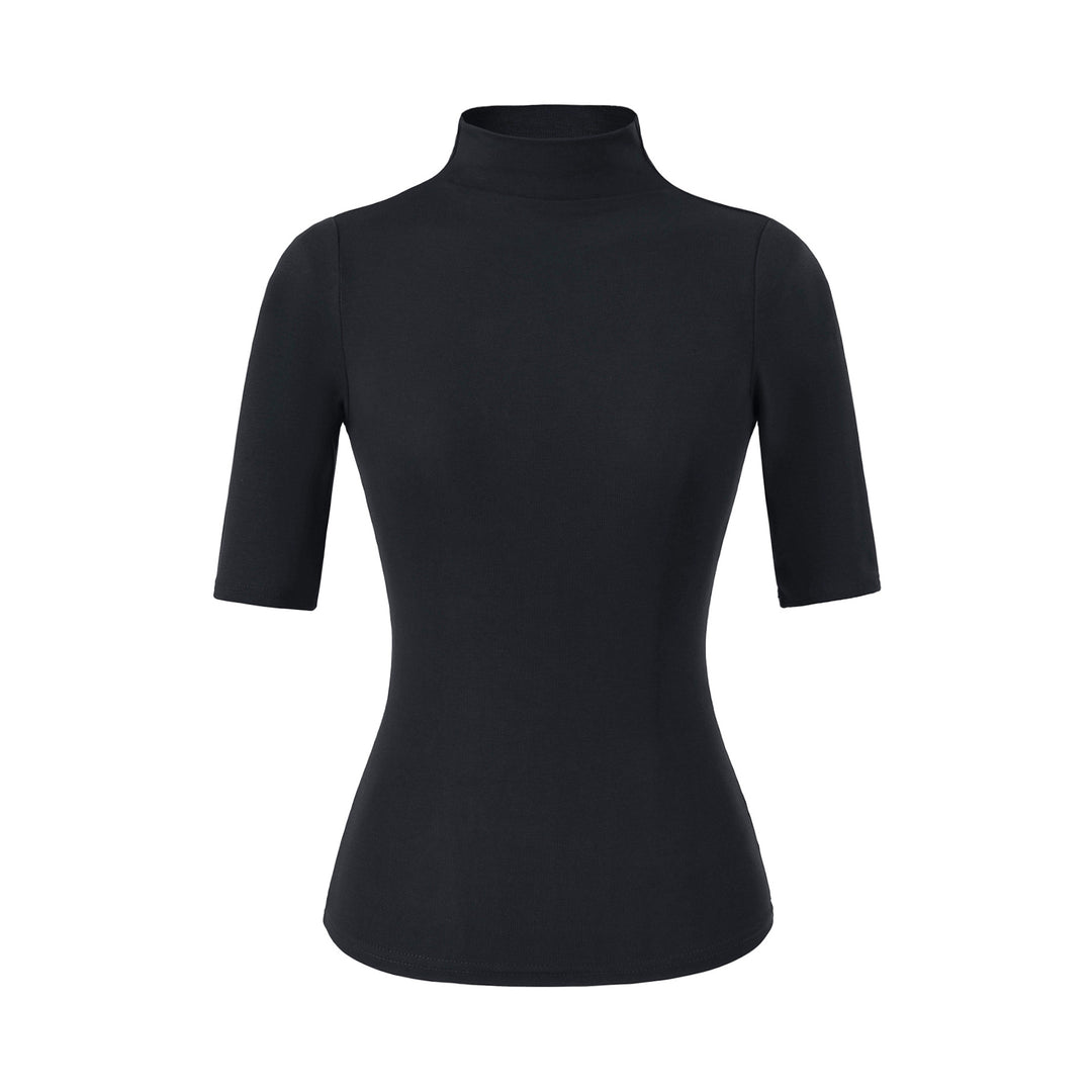 Damen Figurbetontes Stehkragen-Shirt mit halblangen Ärmeln Nord Taschen