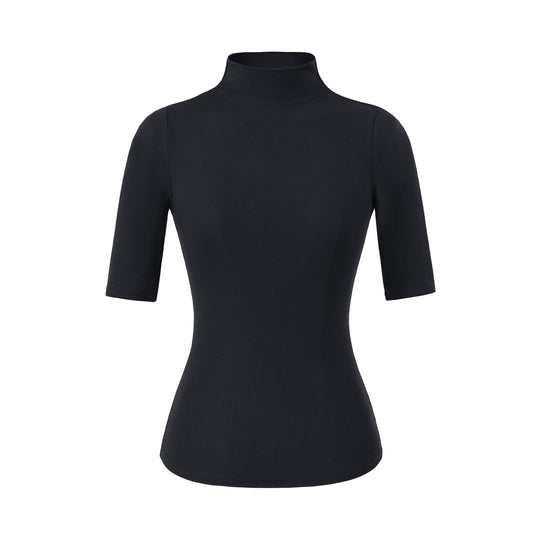 Damen Figurbetontes Stehkragen-Shirt mit halblangen Ärmeln Nord Taschen