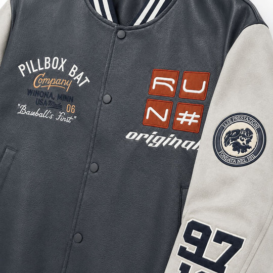 Herren Varsity-Bomberjacke im Retro-College-Stil mit Kunstlederkörper und Kontrastärmeln Nord Taschen