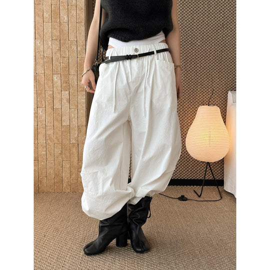 Damen Weite High‑Waist Baumwollhose mit Tunnelzug und Umschlagsaum Nord Taschen