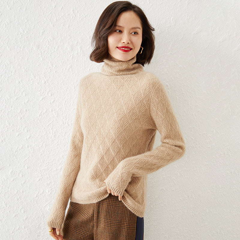 Damen Luxuriöser Mohair‑Mix Rollkragenpullover mit diamantgewNord Taschenter Ajourstruktur Nord Taschen
