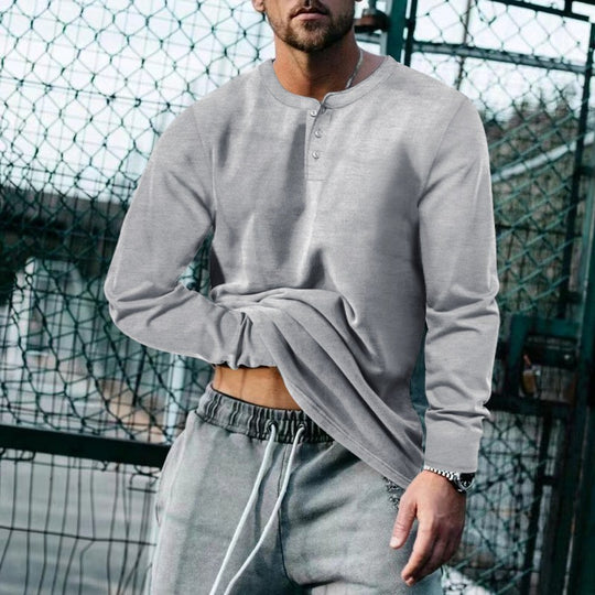 Herren Longsleeve Henley aus leichter Baumwollmischung Nord Taschen