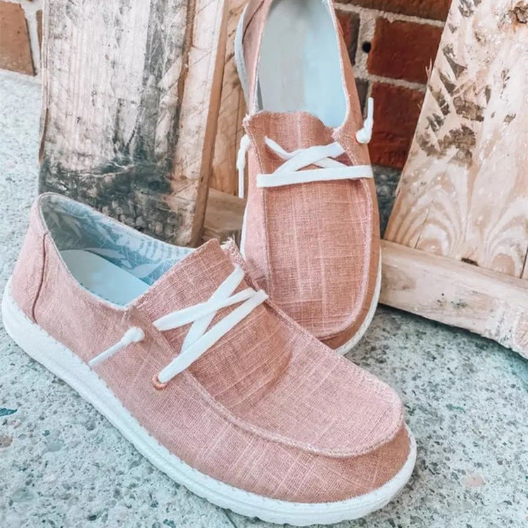 Damen nan Segeltuch-Mokassin-Sneaker mit elastischer Schnürung gepolstertem Komfortfußbett und profilierter Gummisohle