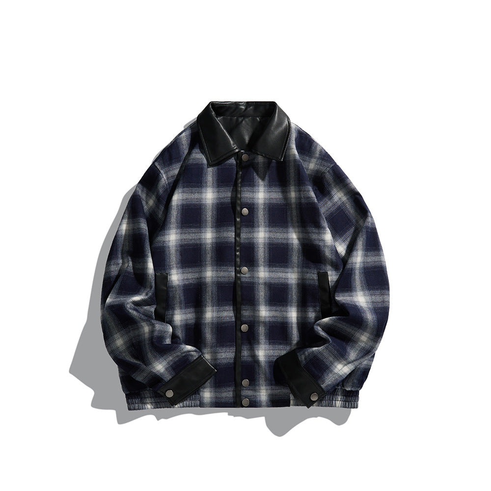 Herren Karierte Overshirt‑Jacke aus Flanell mit Kunstleder‑Details und Druckknopfleiste Nord Taschen