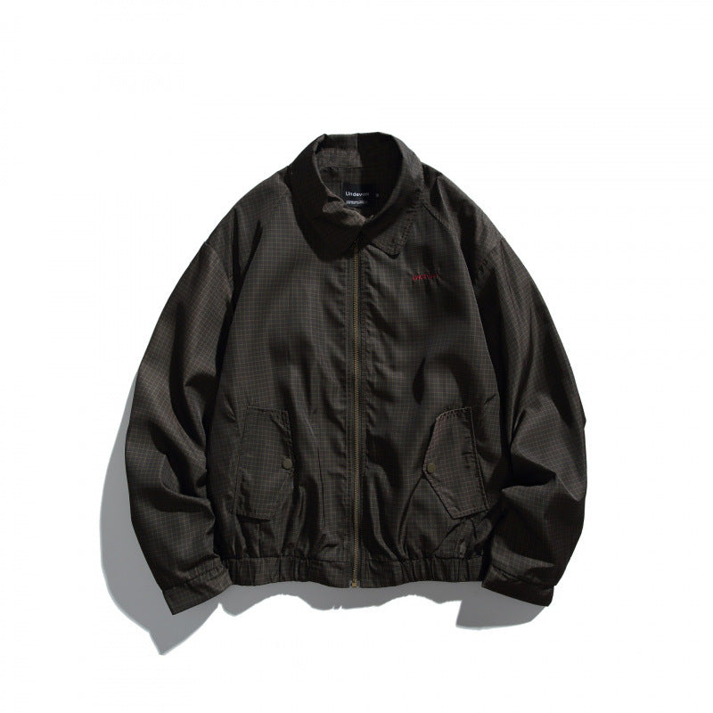 Herren Kurz geschnittene wasserabweisende Harrington-Bomberjacke mit Karomuster-Mikroweave, Druckknopf-Pattentaschen und elastischem Saum Nord Taschen