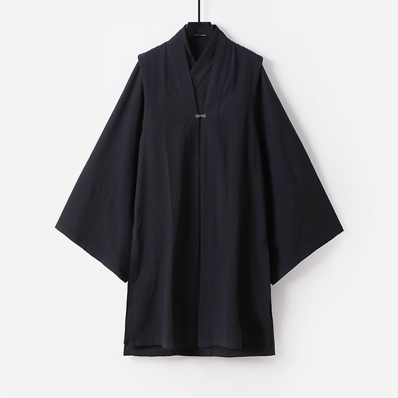 Unisex Asiatisch inspirierte Oversize-Kimono-Jacke mit Trompetenärmeln und kleinem Knebelverschluss Nord Taschen