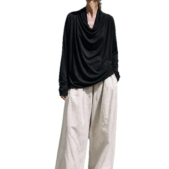 Damen Drapiertes Oversize-Langarmshirt mit Wasserfallkragen Nord Taschen