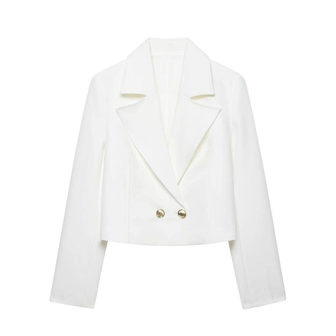 Damen Eleganter taillierter Cropped‑Blazer mit doppelreihiger Zierknopfleiste und konstruiertem Revers Nord Taschen
