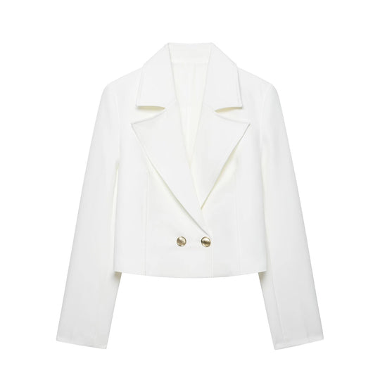 Damen Eleganter taillierter Cropped‑Blazer mit doppelreihiger Zierknopfleiste und konstruiertem Revers Nord Taschen