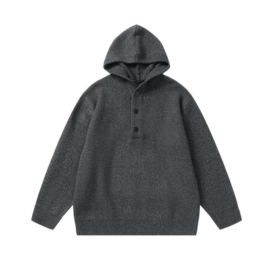 Unisex Gerippter Strick-Hoodie mit Halbknopfblende und Oversize-Schnitt Nord Taschen