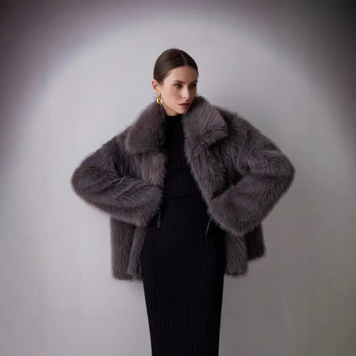 Damen Kurze Boxy‑Kunstpelzjacke mit extraweichem Hochflor und voluminösem Schalkragen Nord Taschen