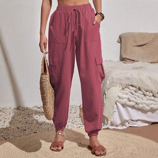 Damen Leichte Cargo-Jogginghose mit Tunnelzug, Gummibund und elastischen Bündchen Nord Taschen