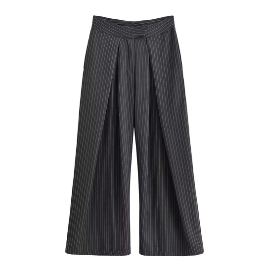 Damen Palazzo-Hose mit Nadelstreifen, vorn segmentierten Falten und hoher Bund Nord Taschen