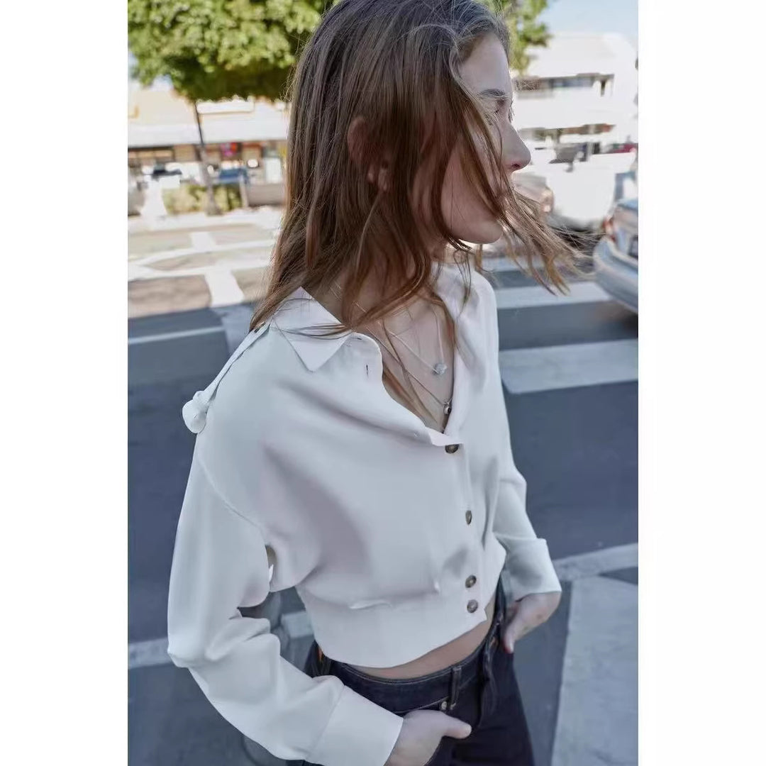Damen Cropped-Hemdjacke mit Epauletten und taillierenden Abnähern Nord Taschen
