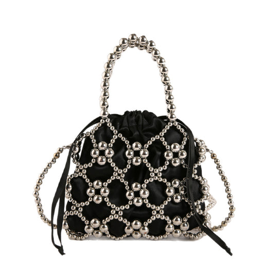 Damen elegante Beuteltasche mit dekorativen Perlen und Kordelzug Nord Taschen