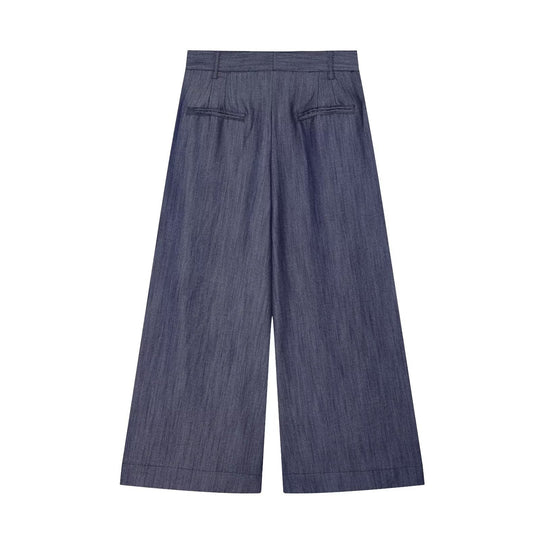 Damen Hochtaillierte weite Culotte aus leichter Denim-Qualität mit Bundfalten Nord Taschen