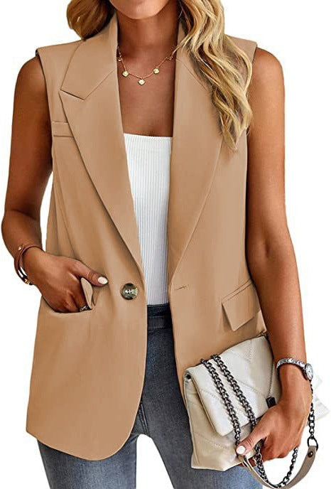 Damen ärmellose Blazerjacke mit Taillenakzenten und praktischen Taschen