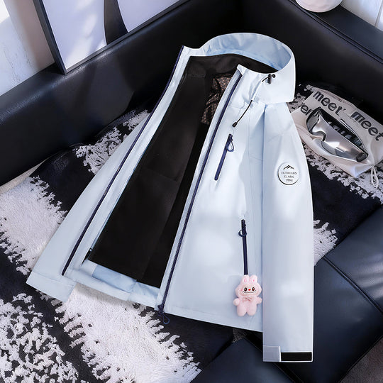 Damen Leichte wasserdichte Kapuzenjacke mit Teddy‑Charm und verdeckten Reißverschlusstaschen Nord Taschen