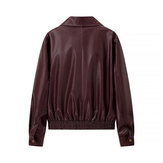 Damen Glänzende Kunstleder-Blousonjacke mit Reißverschluss und elastischem Saum Nord Taschen