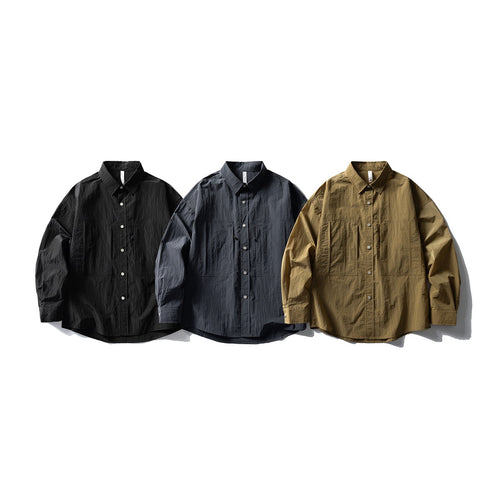 Herren Oversize Utility-Hemdjacke aus Ripstop mit Druckknopfblende und aufgesetzten Taschen Nord Taschen