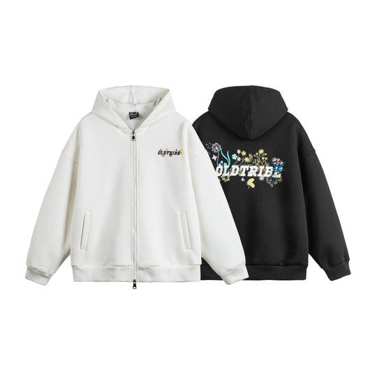Unisex Kapuzen‑Zipjacke aus strukturierter Waffelqualität im Boxy‑Cut mit Zwei‑Wege‑Reißverschluss Nord Taschen