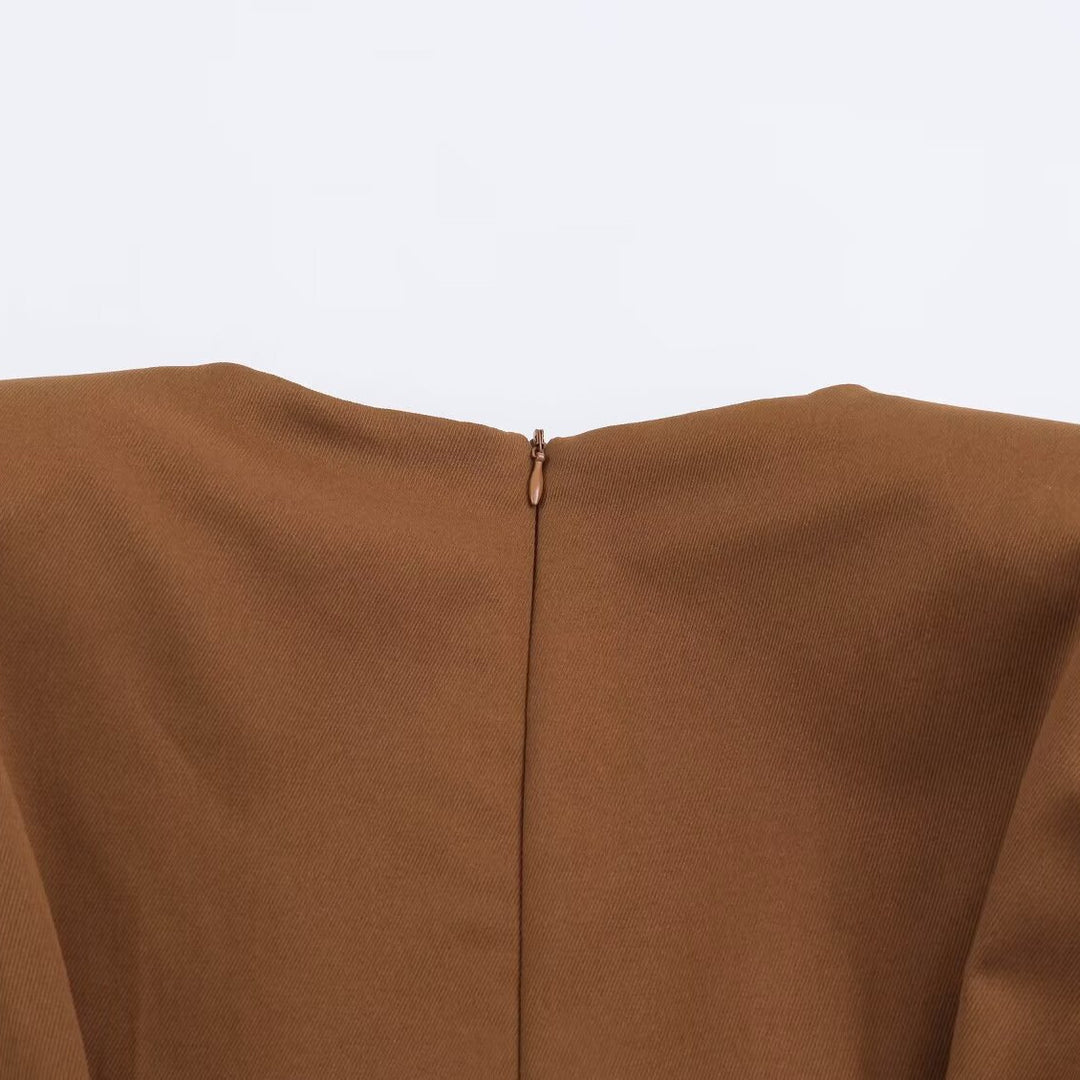 Damen A-Linien Midikleid mit High-Low-Saum, geraffter Taille und langen Ärmeln Nord Taschen