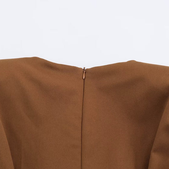 Damen A-Linien Midikleid mit High-Low-Saum, geraffter Taille und langen Ärmeln Nord Taschen