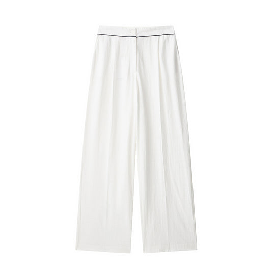 Damen Weite hochtaillierte Leinenmix‑Hose mit Cropped‑Bein und kontrastierender Bundpaspel Nord Taschen
