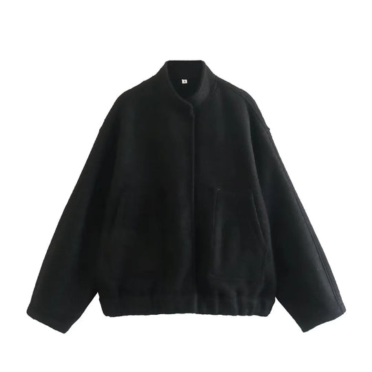 Damen Oversize-Fleecejacke mit Stehkragen, aufgesetzten Fronttaschen und elastischem Saum Nord Taschen