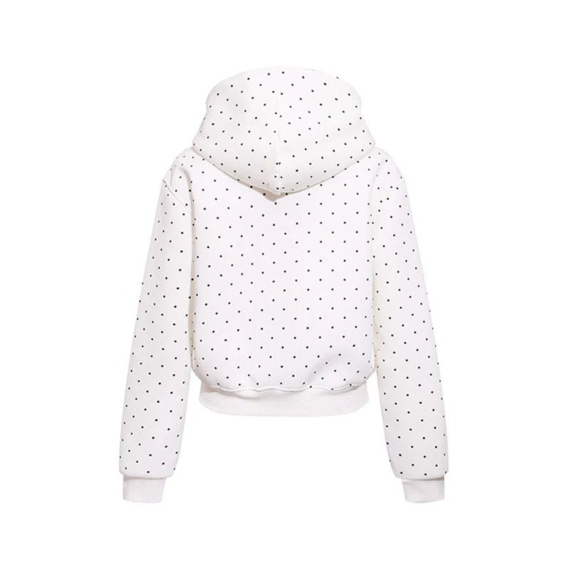 Damen Kapuzen-Sweatshirt mit Punktmuster, Kängurutasche und großflächigem Typo‑Print Nord Taschen
