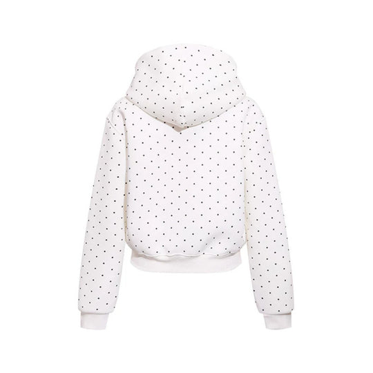 Damen Kapuzen-Sweatshirt mit Punktmuster, Kängurutasche und großflächigem Typo‑Print Nord Taschen